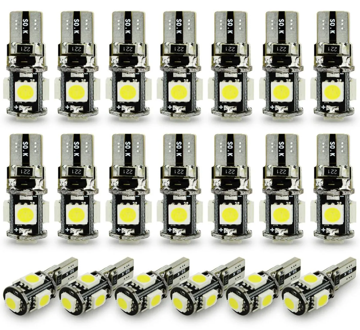 100pcs T10 CANBUS 5SMD 5050 SMD ERRO CAR BULL W5W 194 LED LED AUTOMAGEM BRANCO AZUL AMARELO AMARELO CAN BUS3964096