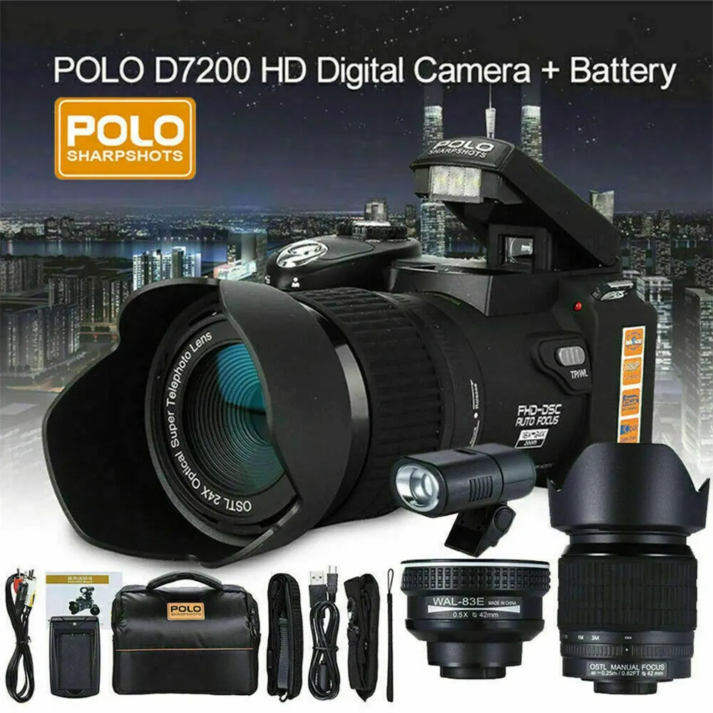 Adaptadores 24x Zoom óptico Cámara digital SLR DSLR 33MP Photo Photo Recorder Auto Focus 1080p Video Víblica Ampleta 3 Kit de lente