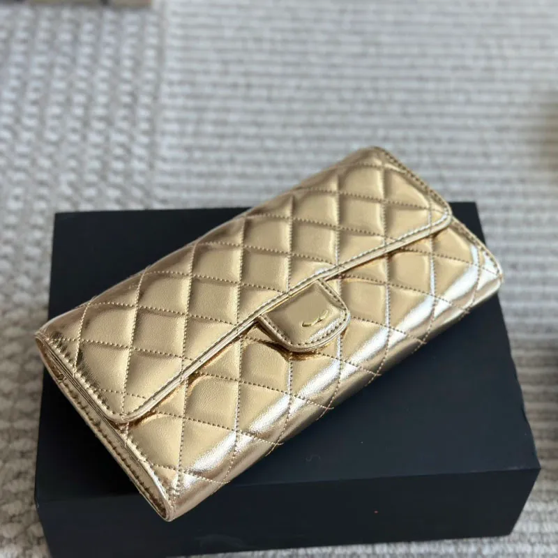 Gold/Silberleder WOC Wallet Women Designer Klappentasche Clutch Beutel Diamant Gold Hardware Matelasse Kette Luxuskartenhalter Geldbeutel Schulterkreuzhandtasche 20/22 cm