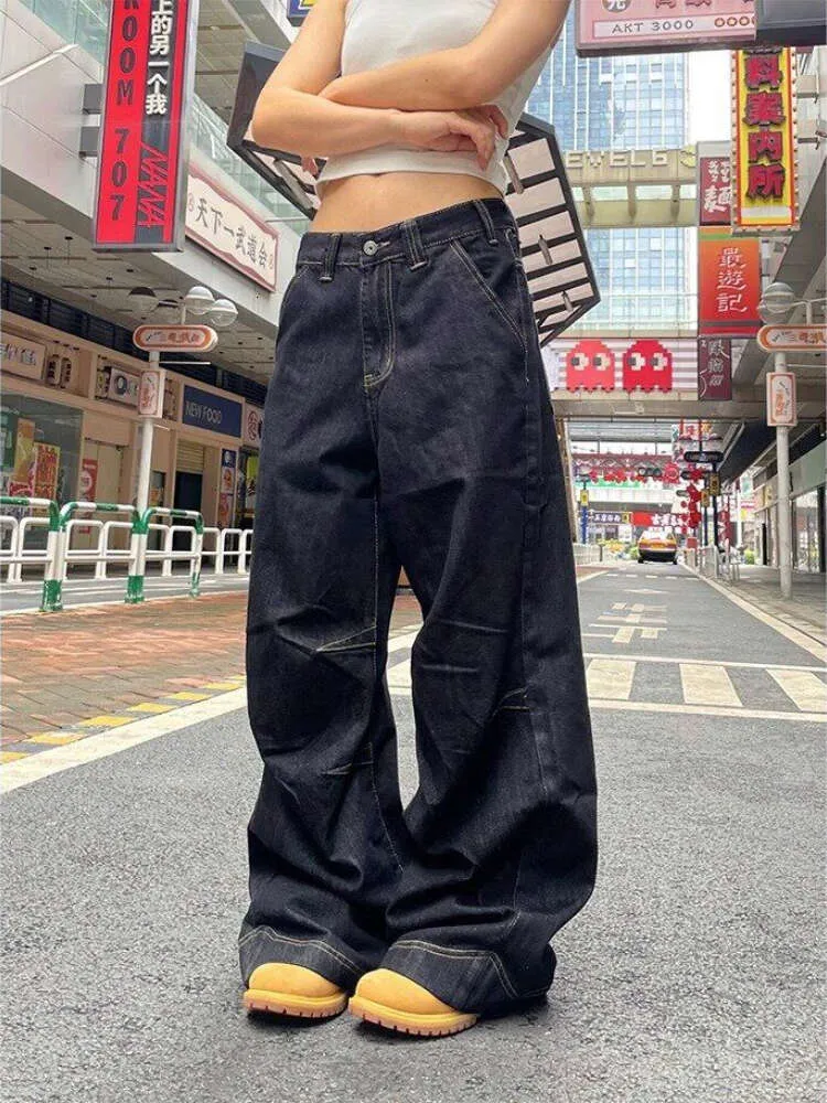Houzhou Grunge y2k schwarze Jeans Frauen Vintage übergroß