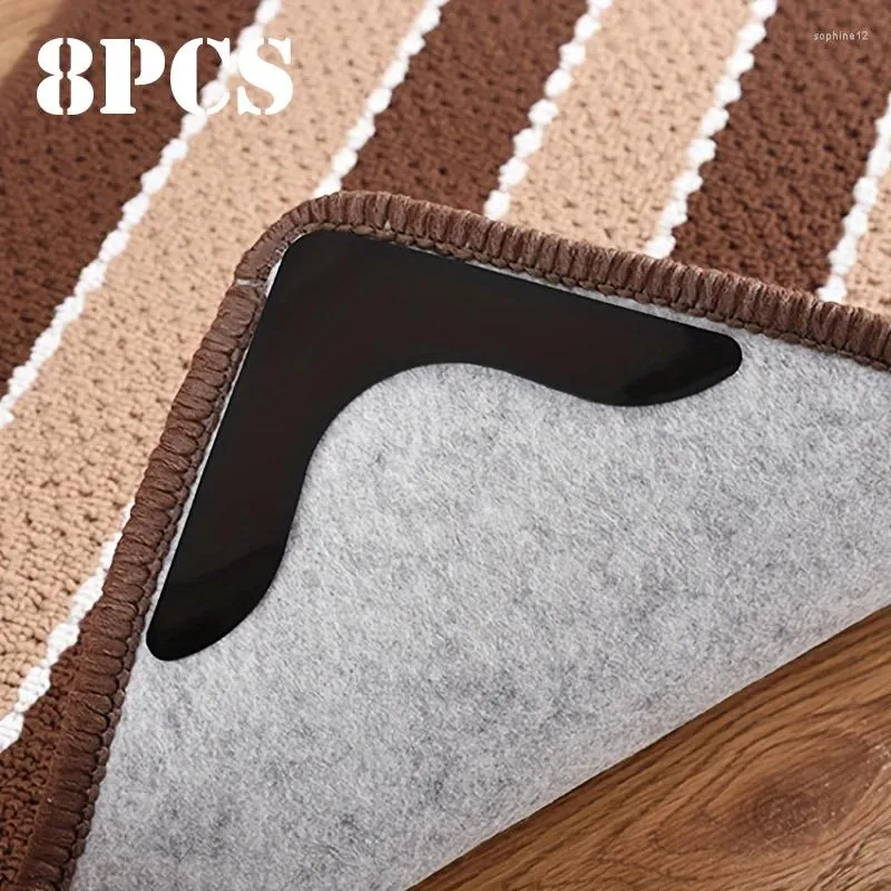Bath Mats 4/8pcs Grippers Rugs Rug Tape Reusable No Skid Washable Anti-Slip Pad Gripper Double-Sided Self Adhesive Keep Area Flat