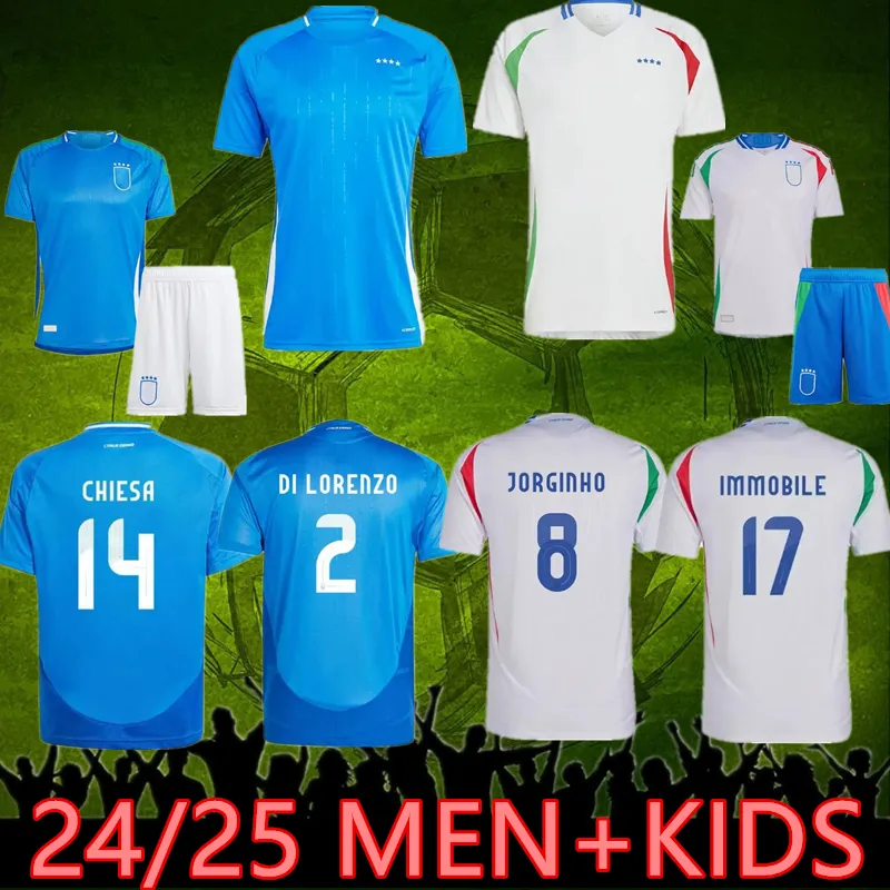 كرة القدم Jersey S-4XL Italy Soccer Player 2024 Home Away 24 25 Italia Kids Chiesa Maglie Da Calcio Verratti Jorginho Romagnoli MeMobile Bonucci Stirts