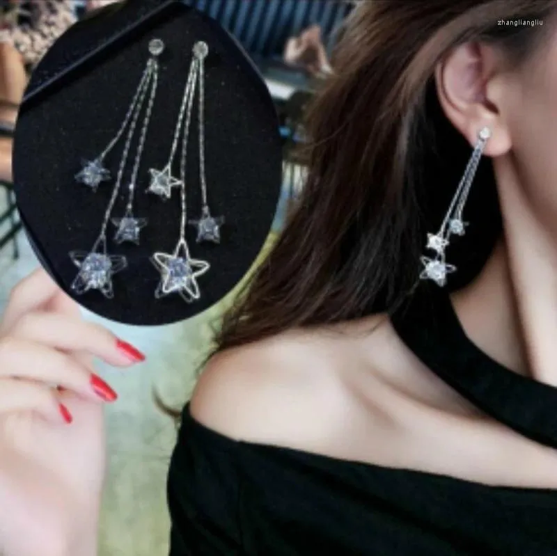 Kolczyki Dangle 2024 Modna biżuteria pięcioramienna gwiazda Brincos Oorbellen Long oświadczenie Tassel cyrkon kropla dla kobiet hurtowych