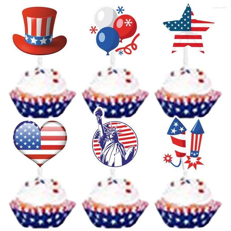 Świąteczne zapasy 12PCS National Memorial Day Bupcake Toppers 4 lipca ciasto dla dzieci USA Patriotyczna dekoracja amerykańska flaga projekt