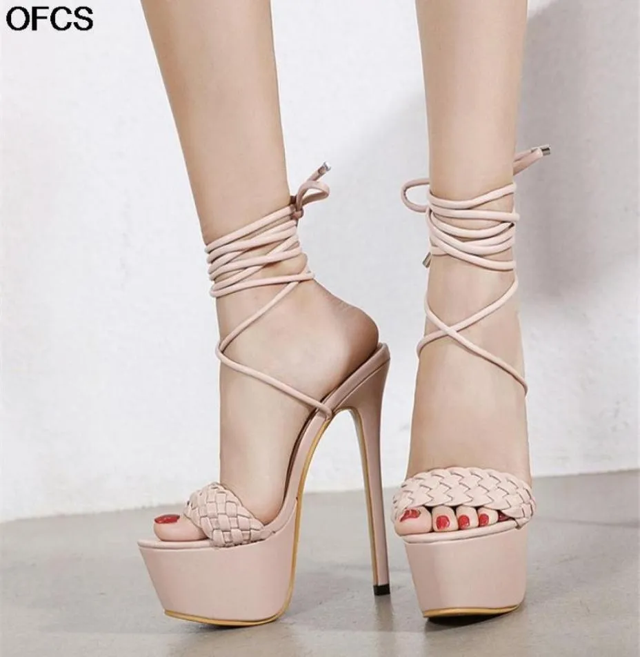 Ny ankelband Sandaler Summer Weave Women039S Sandals Fashion Platform Wedding Heels 17cm Shoes High Heel Stripper Shoes Women6144746