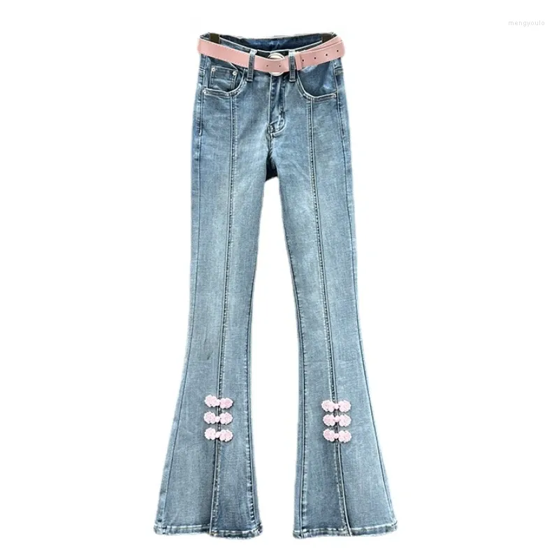 Jeans pour femmes National Style Buckle Split Denim Boot-Cut Pantal