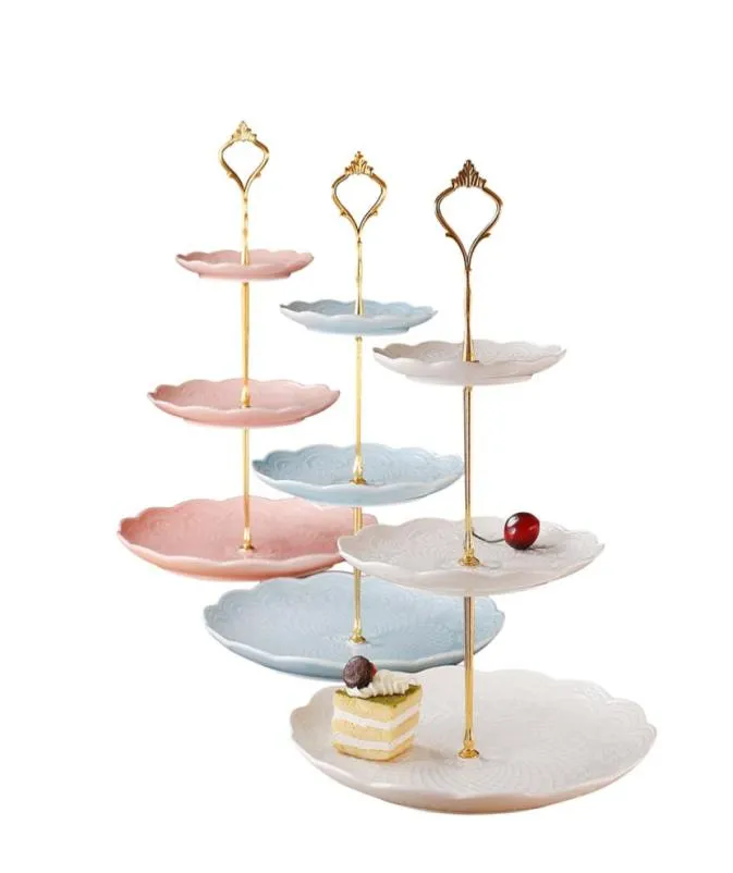 3 Tier Cake Plate Stand handtag Montering av silverguld bröllopsfest krona stång kök servis5778940