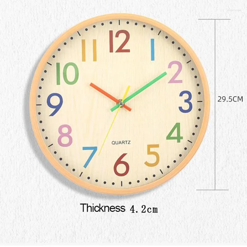 Wall Clocks 12-inch Color Cartoon Clock Imitation Wood Grain Digital Living Room Children's Decoration