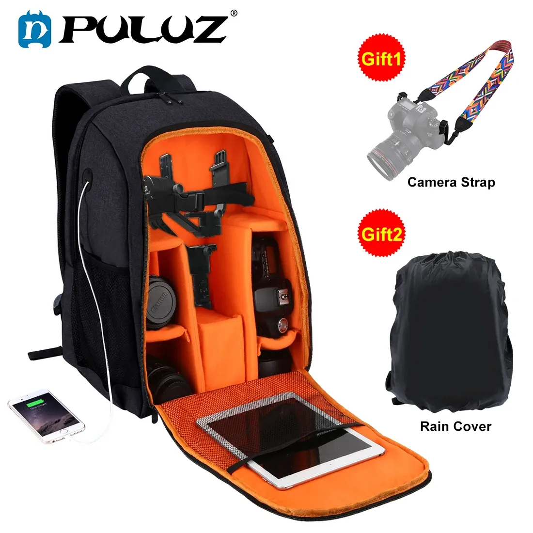 Sacs PULUZ OUTDOOOR PORTABLE IMPRÉPERSIR SCRACKEPHOP DUUAL DUAL SHAPPACK CAMEAPACK CAME CAMERA SAC PHOTO DIMMODE DIMICILLE DSLR BAGRAIN COUVERTURE
