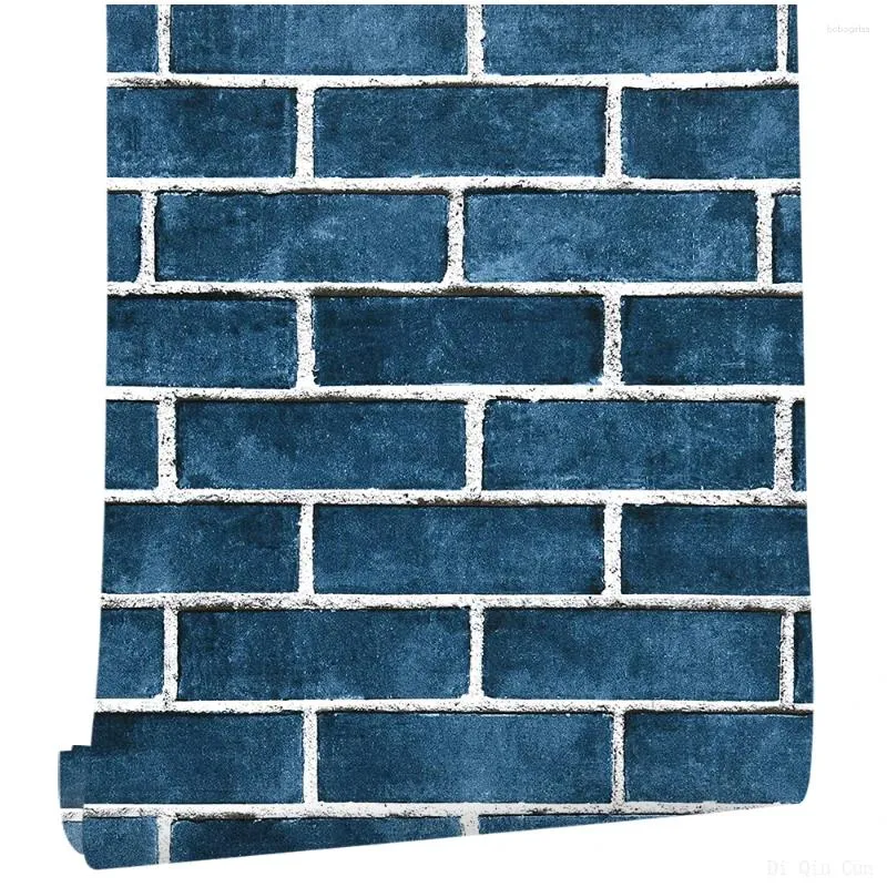 Wallpapers Plane 3D Effect Blue Brick Wallpaper Self-Adhesive Paper For Bedroom Home Decoration Peel And Stick Wall Sticks Easy To Paste