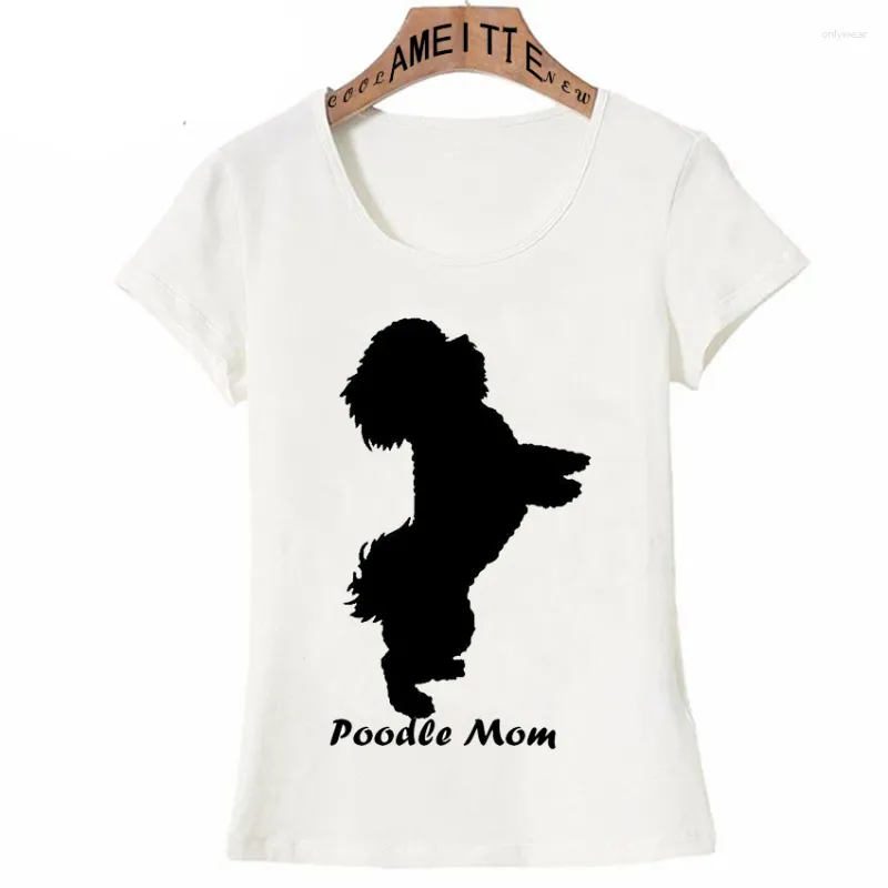 Women's T Shirts Super Cute Standing Poodle Mom Print T-Shirt Summer Fashion Women Short Sleeve White Casual Tees Funny Dog Design Girl Tops