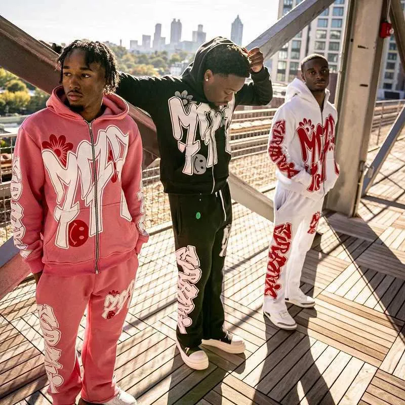 Y2K Fashion Mens Tracksuit Set Full Zip Hoodie Sweater Trendy - Main Image