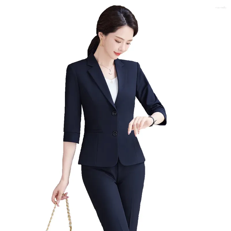 Kvinnors tvåbitar byxor Summer Office Work Wear Suits Formal Ol Styles Pantsuits For Women Blazers Femininos Professional Career Interview