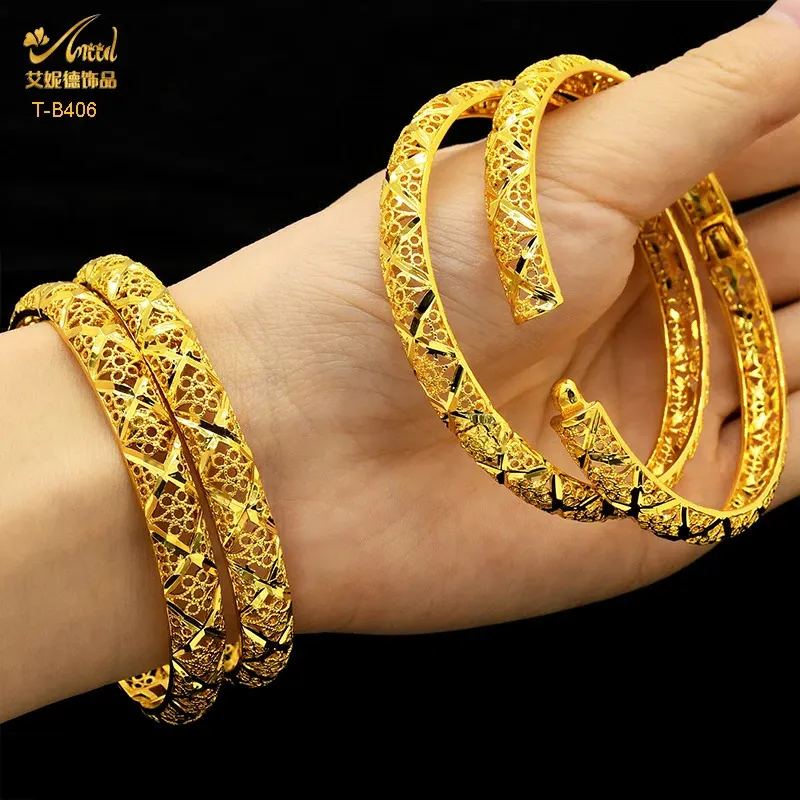 Aniid Dubai Gold Gold Banles for Women African African Bliskiego Wschodu Nigeryjskiego Wedna luksusowa biżuteria Brazylijska bransoletki Prezent 240407