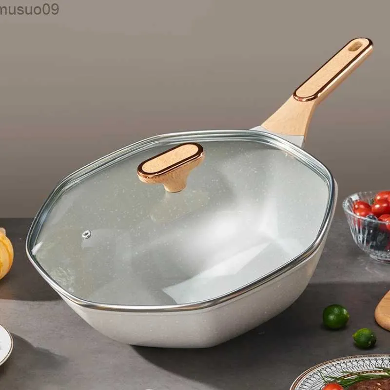 Pans Gianxi Octogonal Wok Medical Stone Non Stick Frying Pot Induction Cuideur Gas de gaz spécial Pot de cuisson Ustensilsl2403