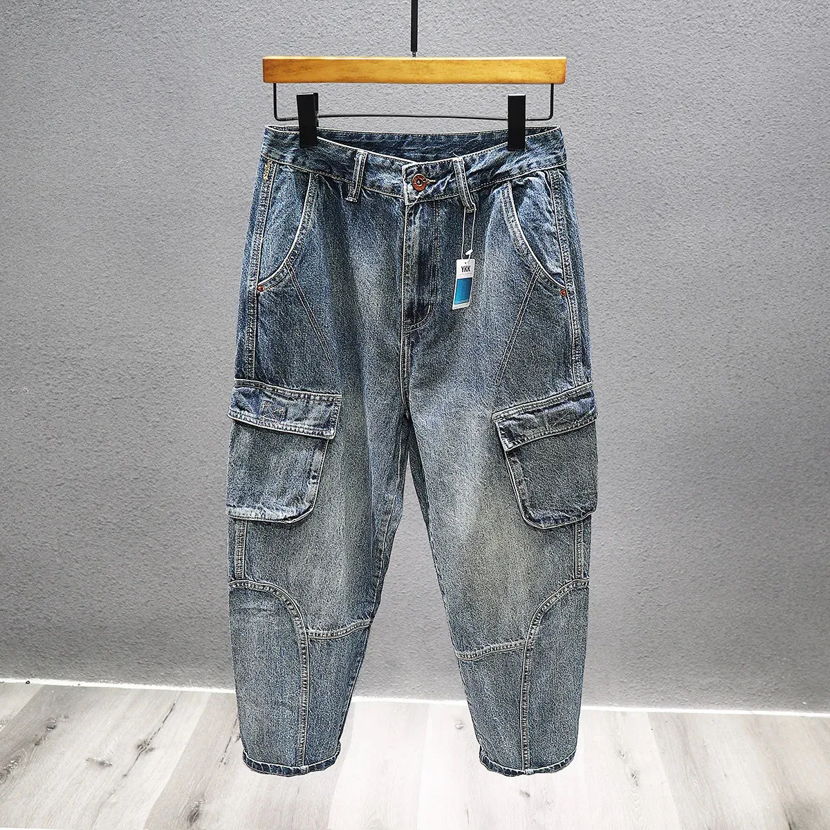 Cargo Jeans Mens Harajuku Pantalon de poche lâche décontracté Vintage High Street Fashion Y2k Harem Denim Pantalons mâles 240320