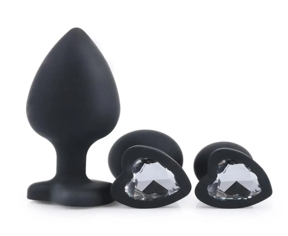 MaryXiong 3PCSlot Black Heart Shape Silicone Anal Plugs Butt Plug Jeweled Sex Stopper Adult Toys for Men Gay Women Anal Trainer5617353