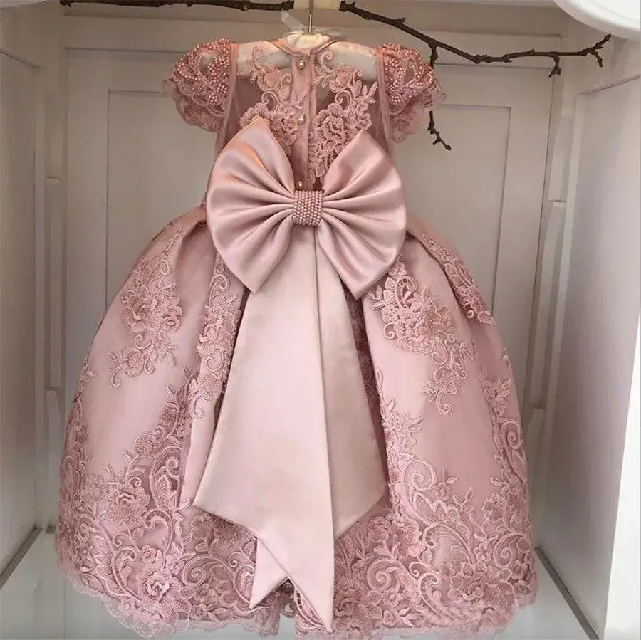 Śliczne tanie nowe sukienki z kwiatami różowe różowe sukienki Komunialne dla dziewcząt suknie balowe
