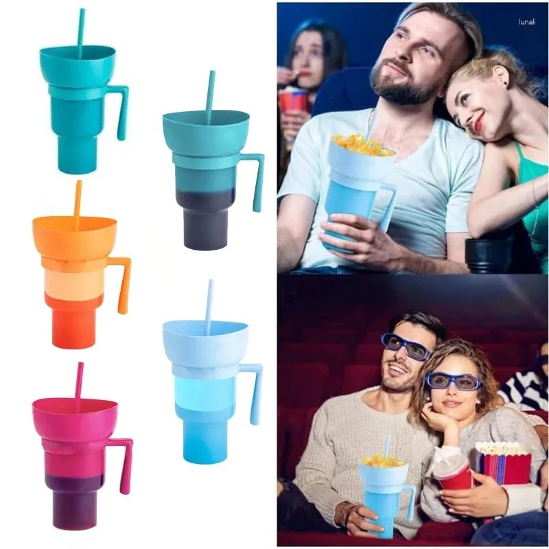 Tasses Saucers Creative Straw tasse 2 en 1 collation boisson Fried poulet pop-corn cola rangement avec poignée bouteilles d'eau portables