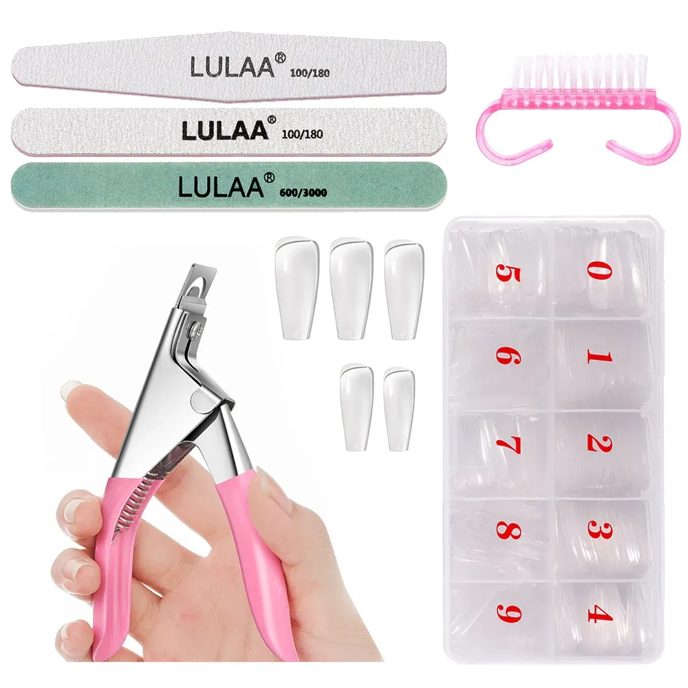 Kits cnhids unhas art manicure ferramentas definidas com tesouras de unhas falsas Ferramentas de polimento de unhas com 1 caixa Clear Fake Unha Dicas de unhas