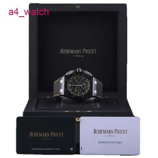 AP Tourbillon Wrist Watch Royal Oak Offshore Series 26420CE Plaque noire Jaune d'aiguille Stripe Gravure Automatique mécanique Homme montres plaque 43 mm Complete