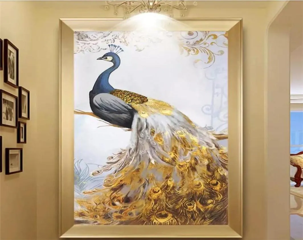 wellyu hd handbemaltem Ölmalerei Peacock Blume Europäische Dekorationsmalerei Hintergrund Wand Gepflegtes großes Wandbild Tapete5038787