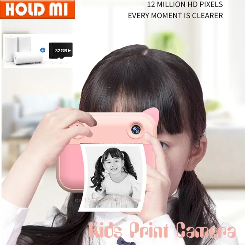 Megaphone Children Camera Instant Print Camera For Kids Camera 1080p HD Digital Camera med fotopappter Barnleksakskamera för födelsedagspresent