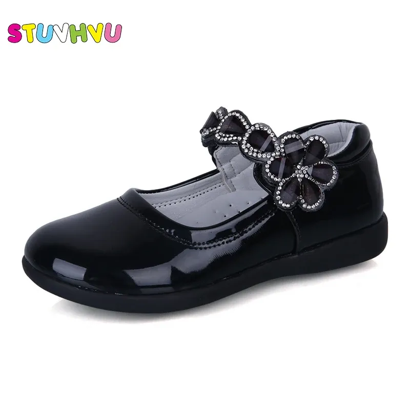 Sneakers Size 2637 Toddler Girl Patent Leather Shoes printemps automne noir / rouge / rose Soft Bottom Flowers Flowers Rhinestone Princess Shoes