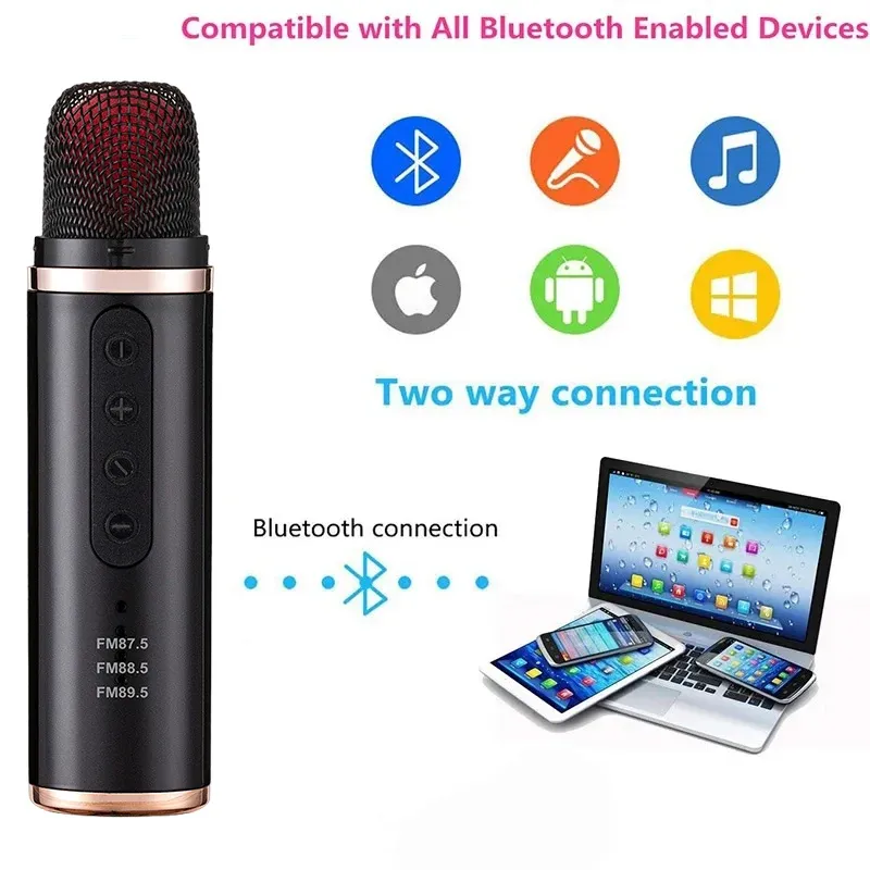 Microfone Mini Tragbares Auto Mikrofonplayer Karaoke Songaufnahme Bluetooth Live Broadcast Equipment FM Cars Wireless Mikrofon