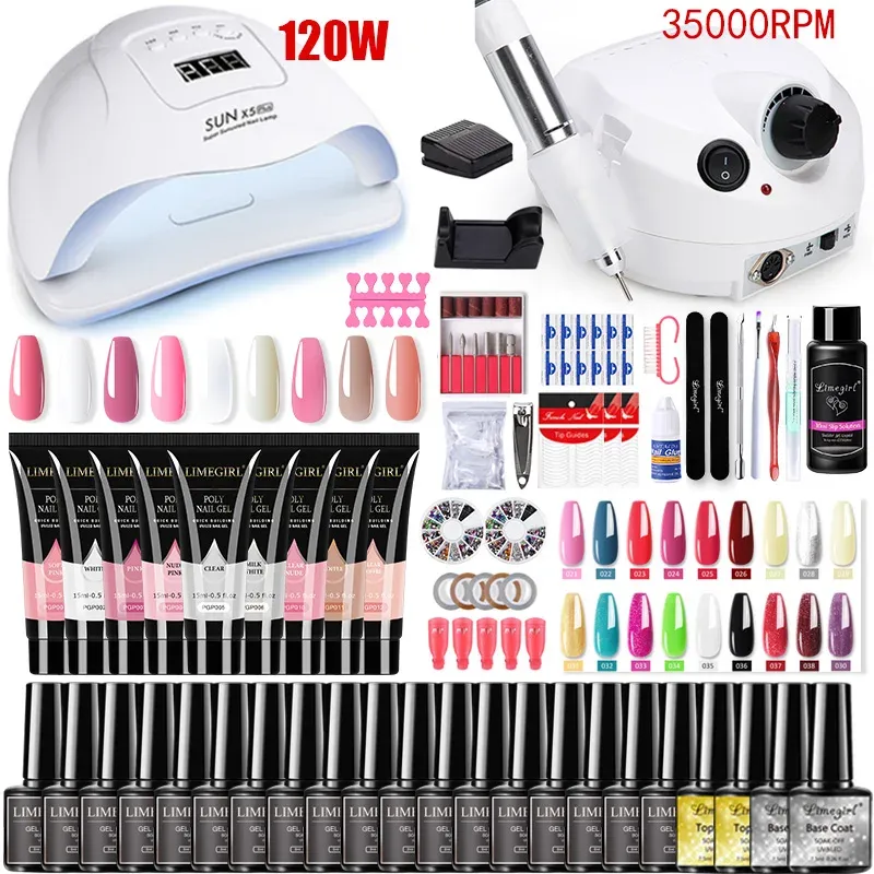 Kits Nail Set Uvnail Lamp Nail Drying and Electric Nail Drill Gel Polish Kit Quick Building Nail Gel Extension Poly Uv Gel Manicure