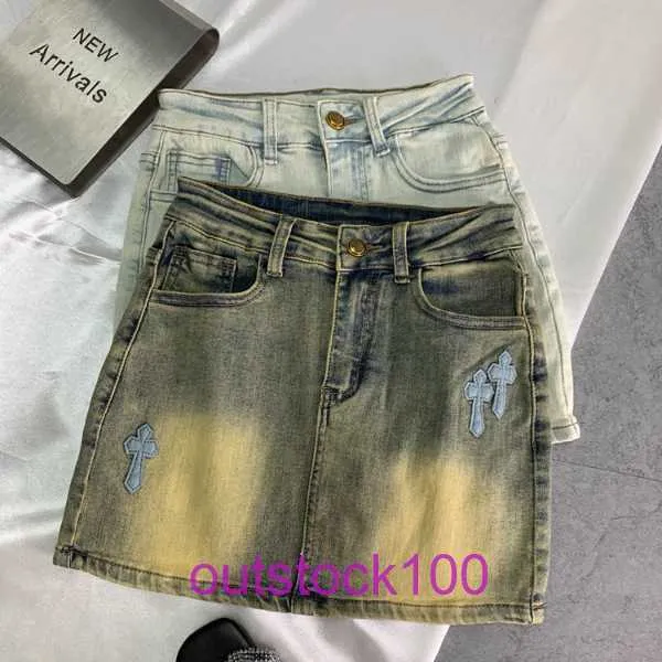 Luxury designer shorts of jeans mens joggers Cross embroidered high waisted design with elastic denim wrap hip skirt 2024 winter new fit Have Original Logo