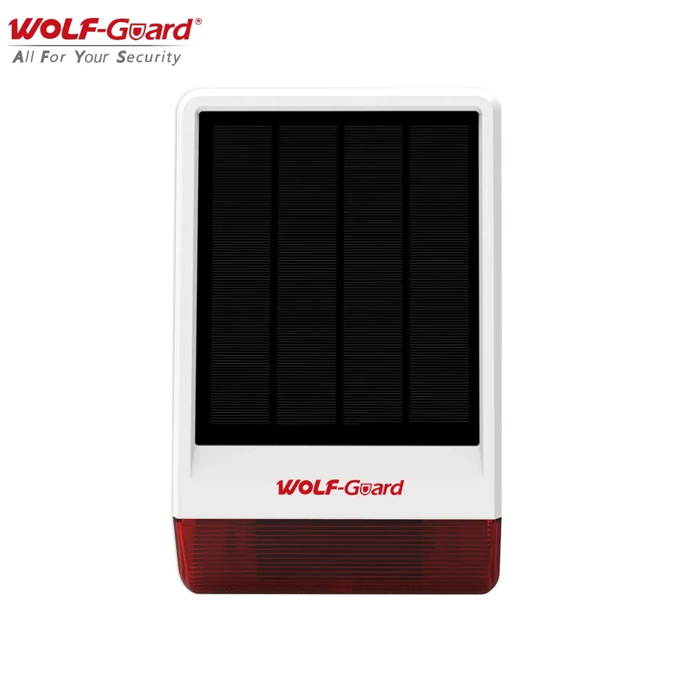 Siren WolfGuard 120DB Solar Sirene Wireless Outdoor Outdoor weerbestendig flitsen Alarm Host voor Home Security Antitheft Inbrines System