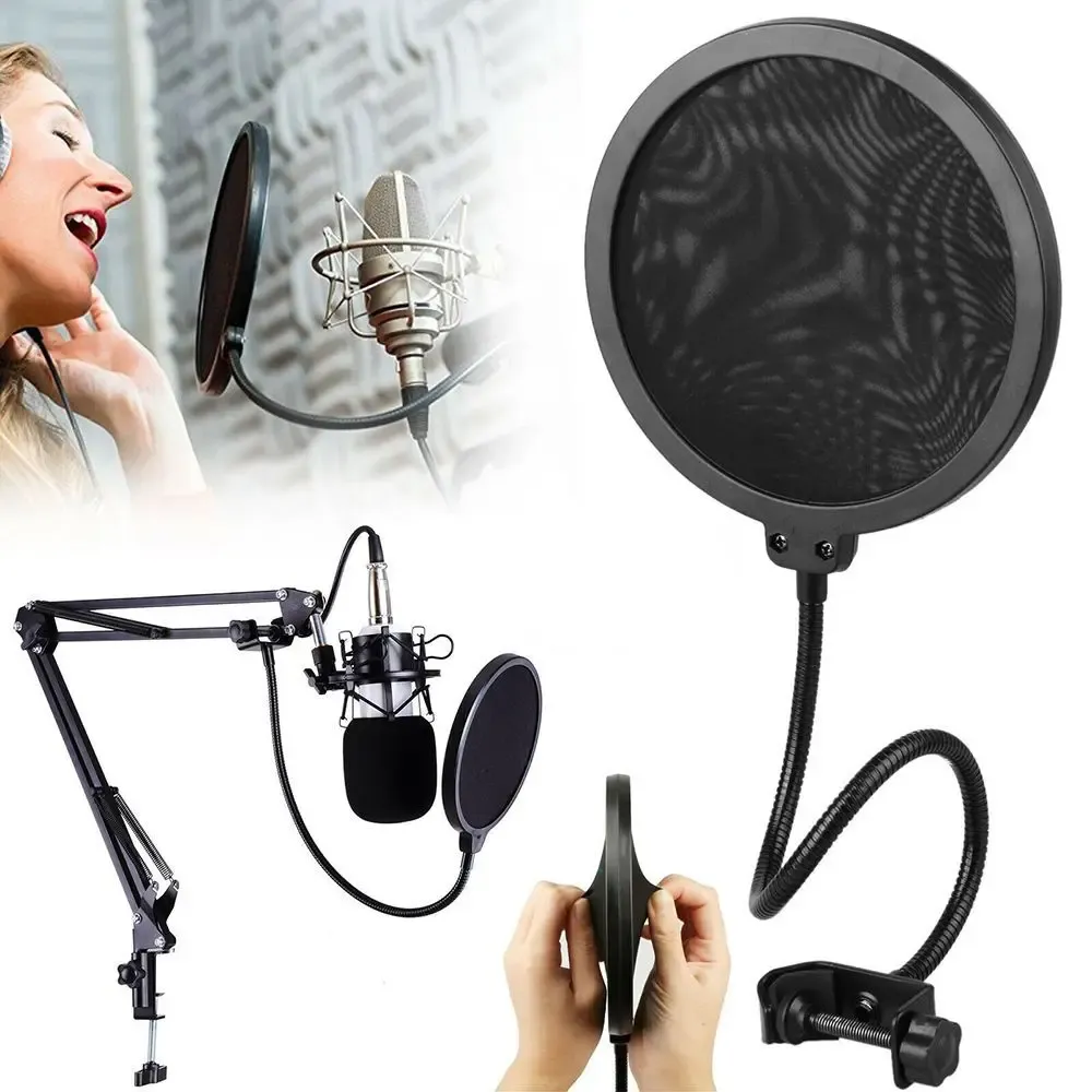 Microphones Double couches Professional Mic Écran de vent Prévention nette Couverture de protection des microphones Microphone Pop Filtre