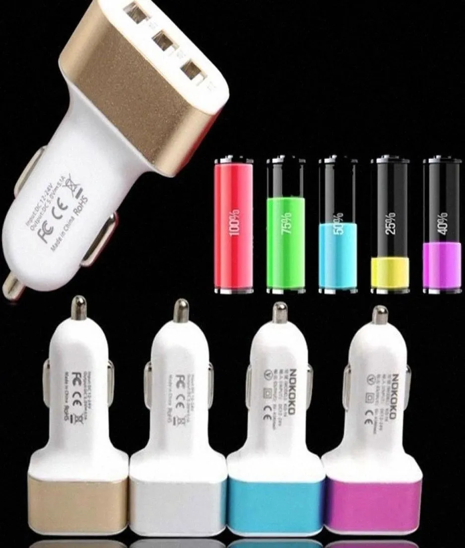 21A2A1A 3 USB Port Car Charger Adapter LED voor iPhone Samsung Huawei Telefoon Tablet GPS Universal Charging Pad voor mobiele telefoons MO5926657