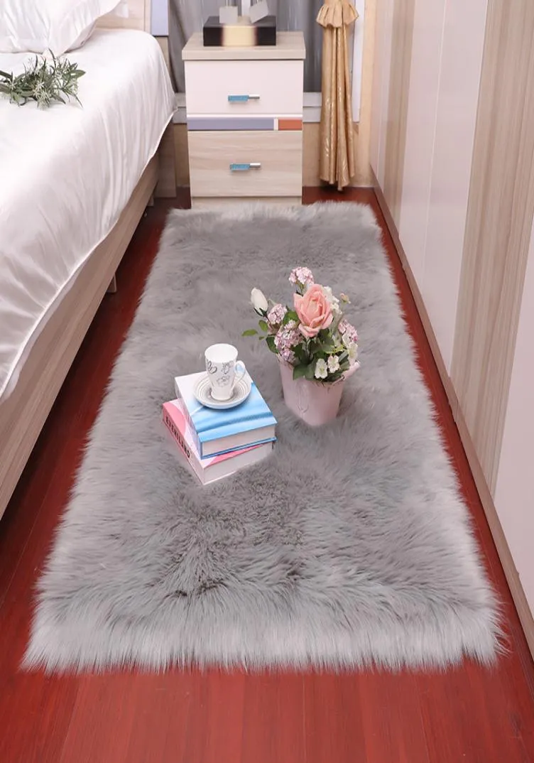 Prostokąta miękka puszysta sztuczna owcza skóra dywaniki nordyckie czerwone środkowe środkowe dywan sypialnia sypialnia podłoga biała sztuczne futro łóżka Rug7967084