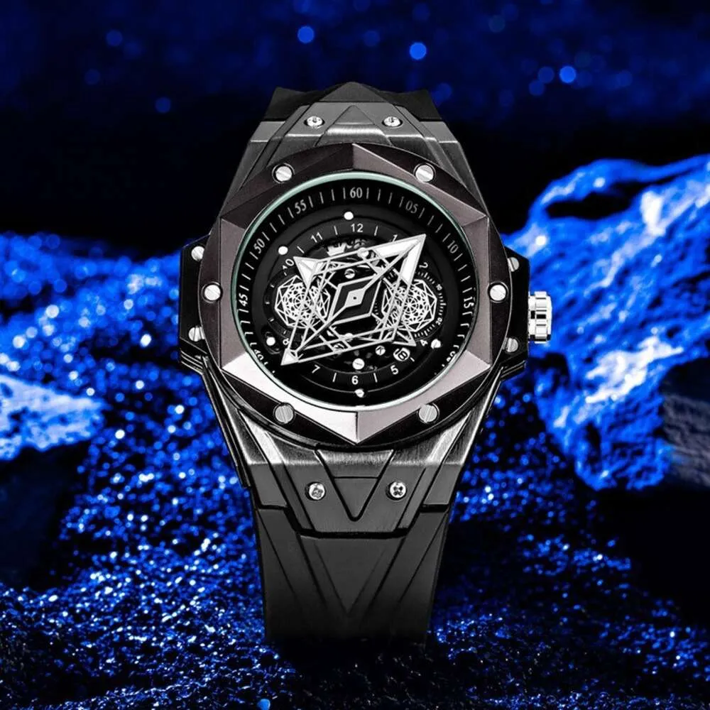 Pintime/Pinshi Men's W pełni automatyczny chłodny pentagram trend Student Waterproof Night Glow Quartz Watch