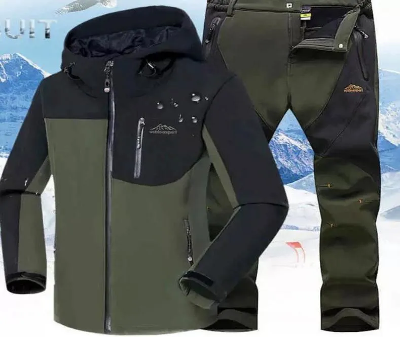 Winteranzug Männer wasserdichtes Ski warmes Softshell Fleece Wanderungen im Freien Jacken Trekking Camp Coat Set Hose Übergroße Hosen5611744