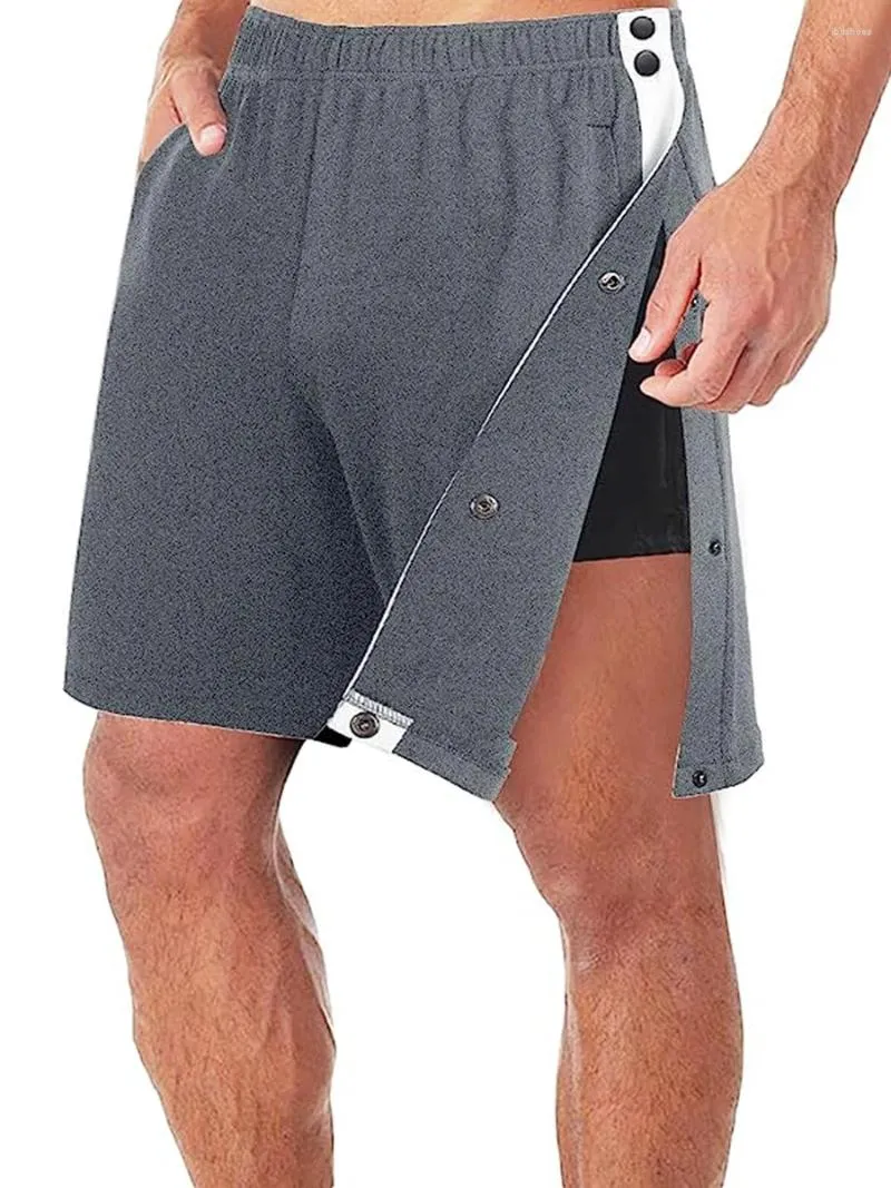 Men's Shorts Men Tear Away Basketball Elastic Waist Split Button Post Short Pants Casual Athletic Joggers With Pockets