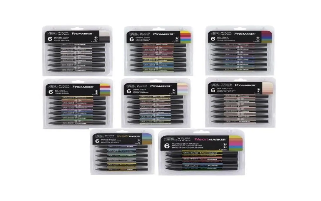 Winsor Newton Promarker Set Twin Twin Tip Marker Marker 6 Colors 12 Colors Design Professional Marker for Artists Y2007579581