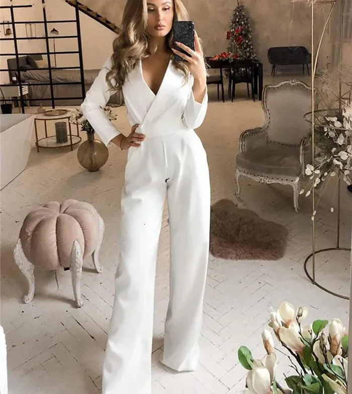 Jumpsuit Women Casual, Elegant Solid Color V Neck Office Jumpsuit