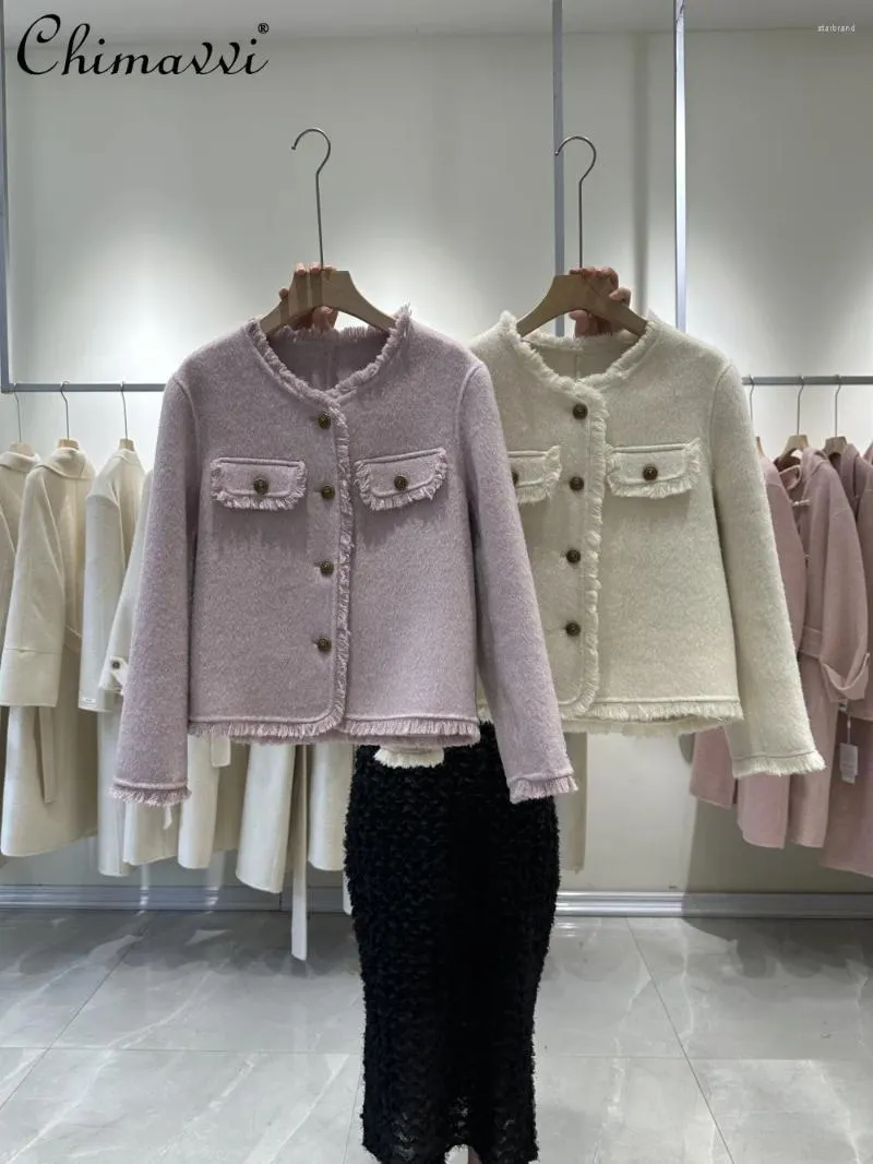 Jackets para mujeres Autumn Invierno Invierno Estilo francés CABLA REVERSIBLE CABLA DE CABLAZA CAPÍA LIGTA LARGO SOLO ELEGANT