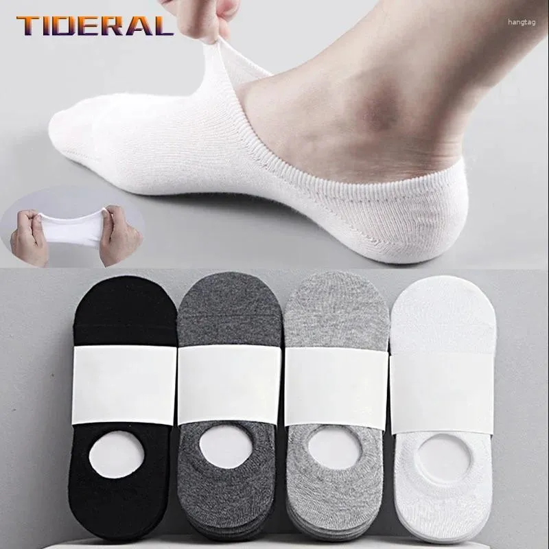 Meias masculinas 5 pares chinelos invisíveis algodão silicone não deslizamento de verão sem show no tornozelo casual casual meias de barco fino