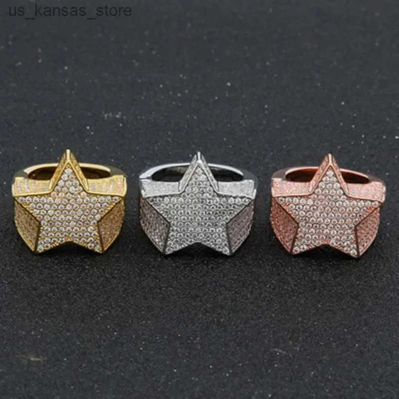 Anillos de clúster Milangirl New Hip Hop Rock Five Ring For Star Star para hombres Luxury Women Rhinestone Zircon Anillo pentagonal para la fiesta de bodas para mujeres240408