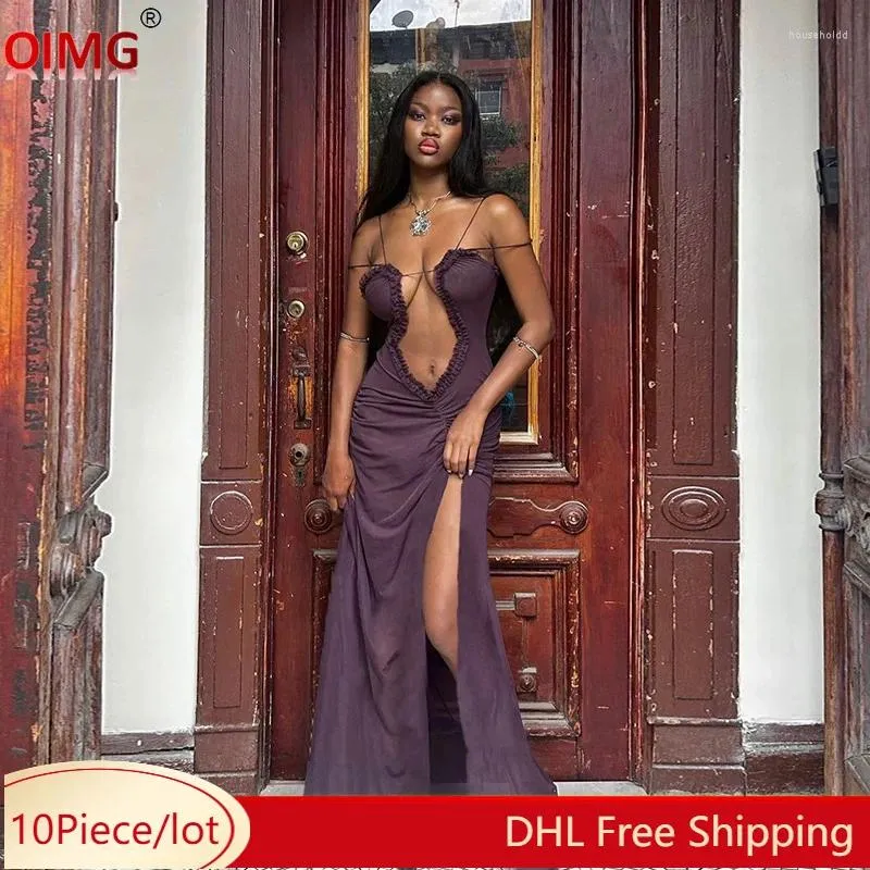 Casual Dresses 10 Wholesale Sexy Mesh Dress Women Spaghetti Straps Maxi Spring See Through Printing Party Night Clubwear 10572