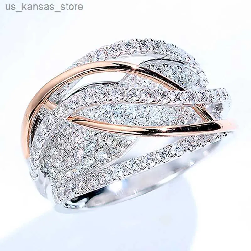 Rings Rings Huitan مصممة حديثًا حلقات ذات نغمتين للنساء الفضي Color/Rose Gold Color Fashion Fashury Basy Wedies Rings Jewelry240408