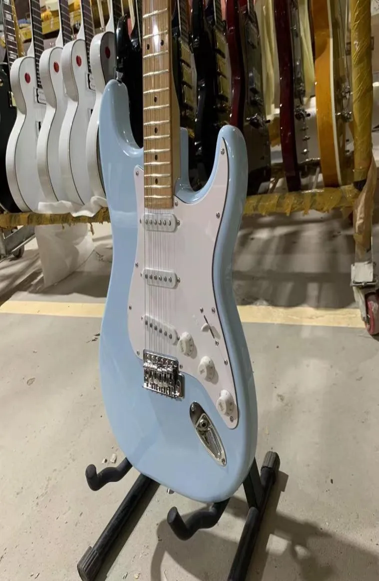 ST Electric Guitar Sky Blue Color Maple Fingerboard White Pickguard Chrome Hardware High Quality7783481