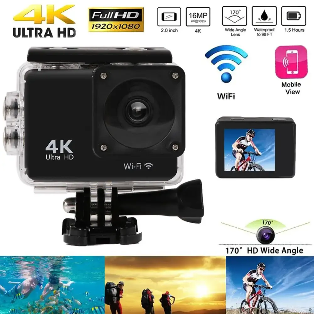 Cameras Sports Cameras Action Camera Ultra HD 4K / 25fps WiFi 2.0" 170 Underwater Waterproof Helmet Video Recording Cameras Sport Cam