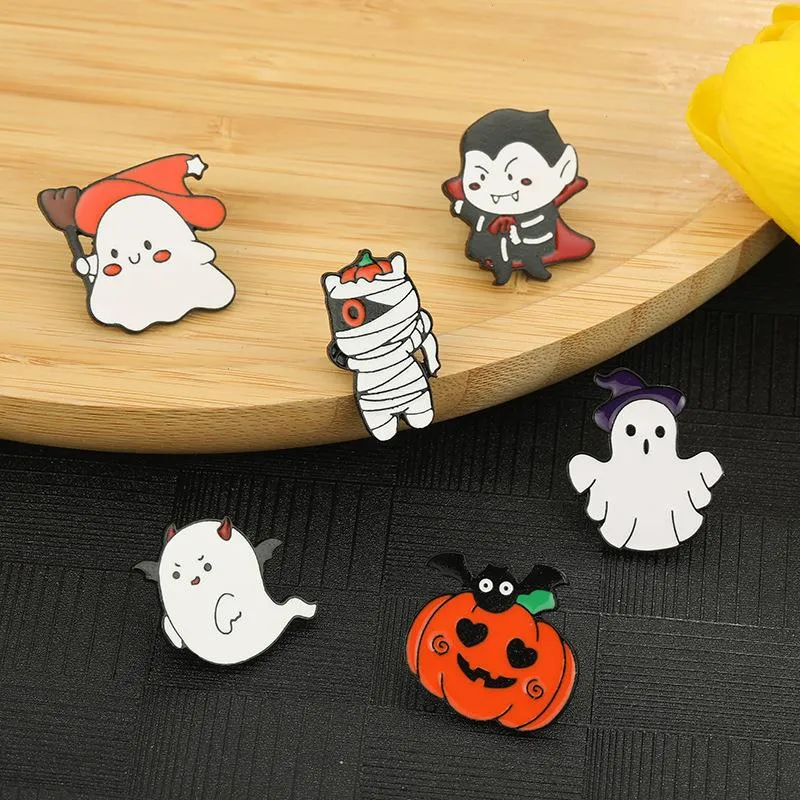 European and American new cartoon Halloween brooch cute ghost pumpkin head mummy badge metal brooch wholesale