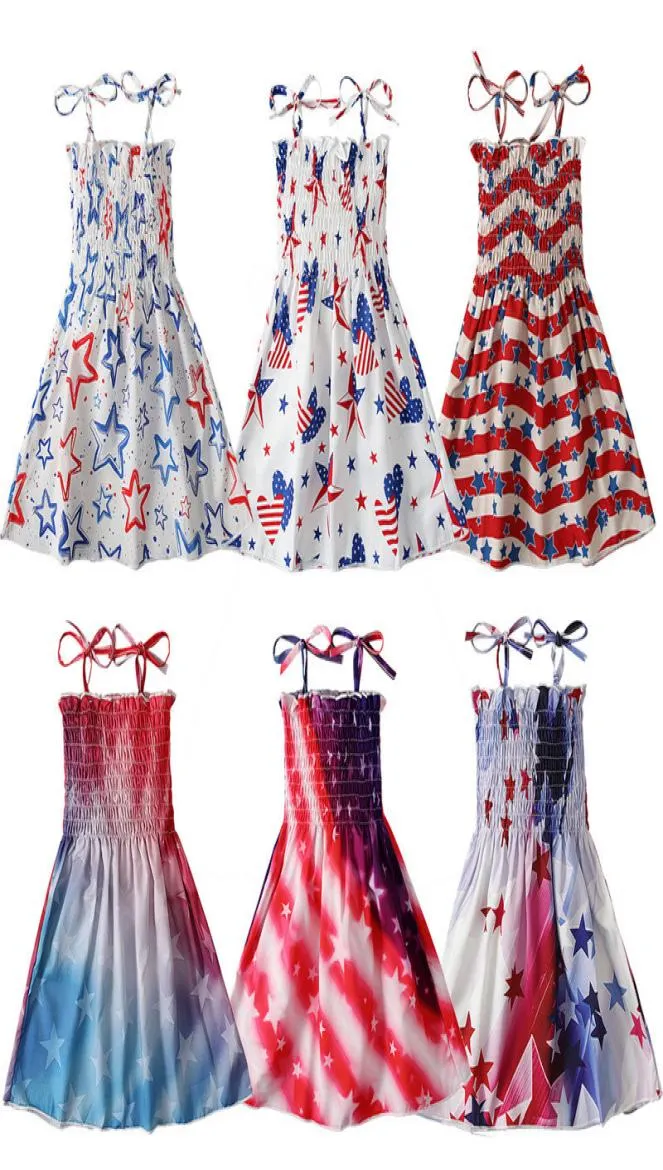 Independence Day Dress Girls ärmelloses Rippenstreifen Stars gedruckte Kinder Kleider Sommer 4. Juli Outfits5538928