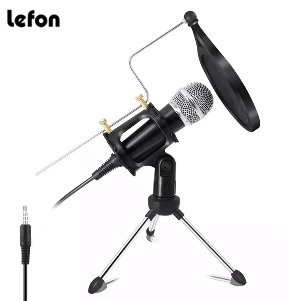 Mikrofoner Lefon 3,5 mm Desktop Microphone Condenser Karaoke MIC för video sånginspelning Mikrofon för dator PC Android -smartphone